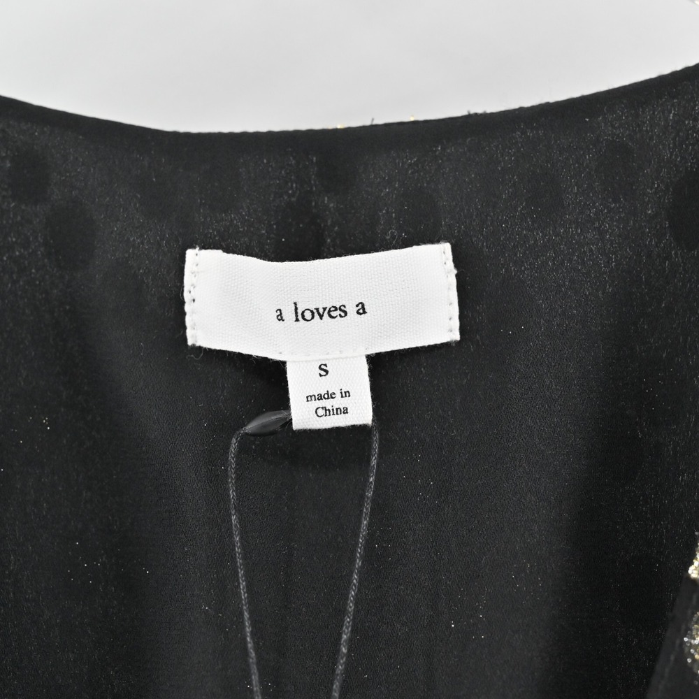 A LOVES A Metallic Dress Size S Black Gold Dot Silk Blend VNeck Accordion NEW - Picture 7 of 14